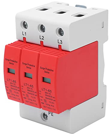 Baxnore Protective Device 3P High Performance Voltage Protection Arrester 385V AC 30 65KA Lightning for Home Office Electrical System Flame Retardant PC Material 36mm Rail Mount