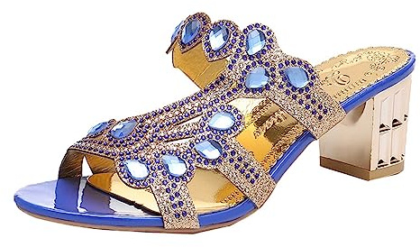 Generico Scarpe Donna Tacco Largo Sandali Neri con Tacco Pantofole da Donna Pantofole con da Scarpe Spiaggia Bohémien Sandali Ciabatte Zeppa Estive (Blue,37)