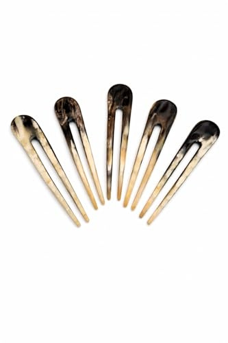Marycrafts Lot de 5 Piques à Cheveux en Corne de Buffle Naturelle – Fourche à Cheveux 2 Dents Fait Main – 14 x 3 cm – Épingle à Cheveux Femme pour Chignon et Coiffures – Idéal Cadeau & Revente