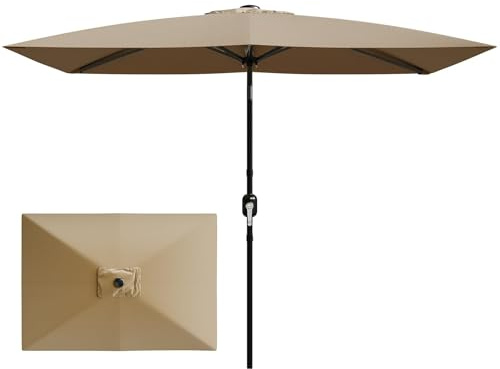 Garvee Ombrellone Rettangolare Da Giardino 3 x 2 Metri – Protezione Solare Resistente Manovella e Pulsante Di Inclinazione 6 Robuste Stecche Perfetto Per Giardino, Terrazzo, Prato o Bordo Piscina