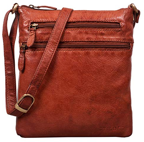 STILORD Juna Damen Umhängetasche Leder braun Handtasche kleine Schultertasche Vintage Damentasche Ausgehtasche für Freizeit Party 9,7 Zoll Tablet iPad Echtleder Farbe:Cognac - Used