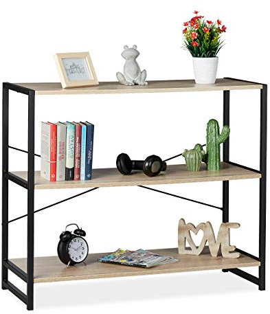 Relaxdays Standregal, Industrie Design, Bücherregal quer mit 3 Fächern, HBT: 80 x 95 x 35 cm, PB/Metall, braun/schwarz