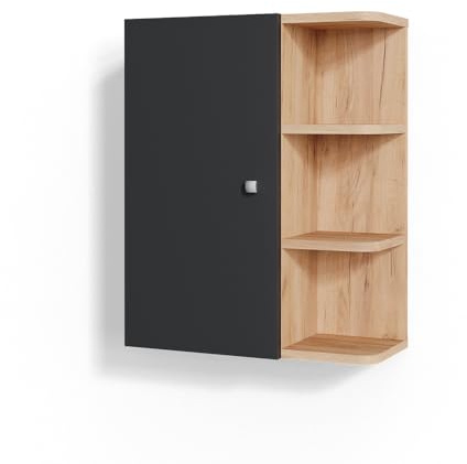 Vicco Badschrank Fynn, Anthrazit, 47.2 x 59.2 cm | zur Wandmontage mit offenen Ablageflächen