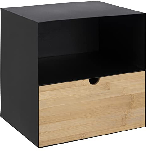 AC Design Furniture Jeppe Nachttisch, H: 30 x B: 30 x T: 25 cm, Schwarz, Metall/Bambus, 1 Stk.