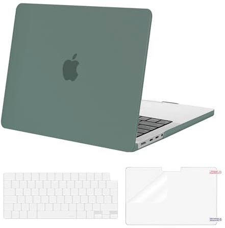 MOSISO Kompatibel mit MacBook Pro 14 Zoll Hülle M5 M4 M3 M2 M1 2026-2021 | Ultradünne, Seidige Haut Hartschale A3427 A3426 A3434 A3112 A3401 A3185&Tastaturschutz&Displayschutz, Mitternacht Grün