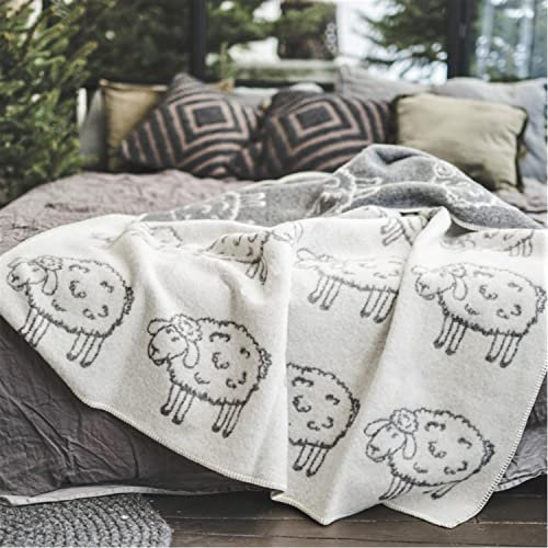 Ger3as Wendedecke Wolldecke Plaid 130 x 200 cm Warme Decke aus Schafwolle Decke Kuscheldecke Wolle Überwurf, Baumwolle Plaid oder Kuscheldecke für Sofa (Neue Schafe grau)