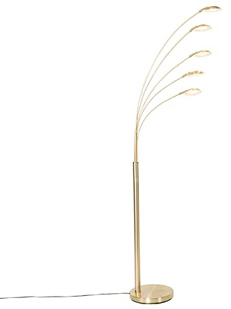 Qazqa led Design Stehleuchte, Stehlampe - Sixties - Gold, Rund, inkl. 5W integrierter LED, 2700K, warmweiß, dimmbar, 5-flammig, 181cm, Ideal als Bürolampe, Küche lampe, Schlafzimmerlampe
