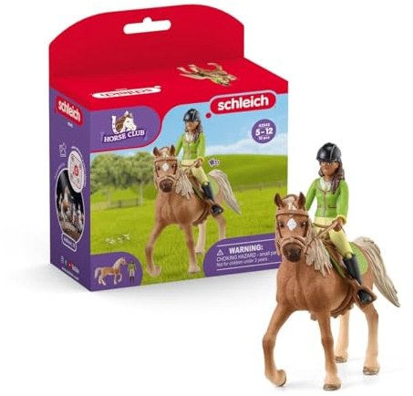 Schleich Horse Club - 10Pc Sarah w/Mystery Horse and Rider Playset | 42542 | Horse Figurine, Equestrian Toy for Girls 5+, Realistic Horse Toy, Screen-Free Imaginative Pretend Play, Party Gifts