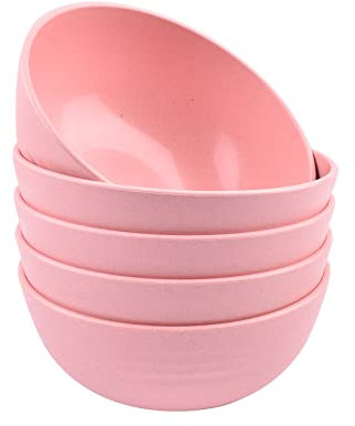 IDISON Kunststoffschalen Set mit 5 unzerbrechlichen Nudelschalen, wiederverwendbare Müslischalen, 530 ml, große Schüssel für Salat, Nudeln, Reis, Nudeln, Suppenschalen (Rosa)