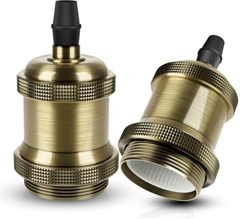 DiCUNO E27 Vintage Solid Bulb Socket, Champaign Gold, 2 Packs | Edison Screw Light Bulb Socket Adapter, Ceramic Lampholder