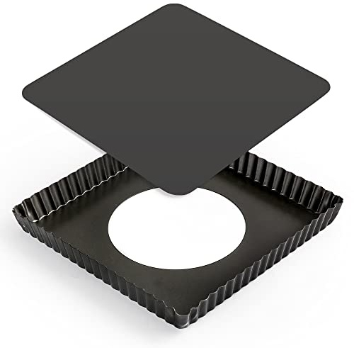 Cyimi Quadratische Tarteform, Quicheform mit Hebeboden, Quadratische Pie-Form mit Antihaftbeschichtung, Backform quadratisch robuster Karbonstahl, geriffelte Quicheform, Tartlettförmchen,20,5 x 2,5 cm