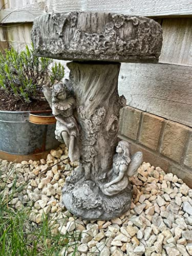 Feenvogeltränke, Stein-Statue, Vintage-Futterspender für den Außenbereich, Gartendekoration wetterfest für draußen