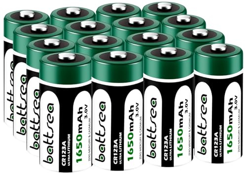 Battsea CR123A 3V Lithium Battery 1650mAh 16 Pack 10 Year Shelf Life | 1PTC Protected, CR17345, CR123, 123A, 123, Photo Batteries, for Cameras, Flashlights, Sensors, Keyless Locks, Alarm Systems