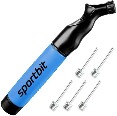 SPORTBIT Bomba de Pelota con 5 Agujas - Sistema de inflado Push & Pull - Ideal para todas las pelotas de ejercicio - Bomba de Voleibol, inflador de Baloncesto, Bomba de fútbol y de ejercicio