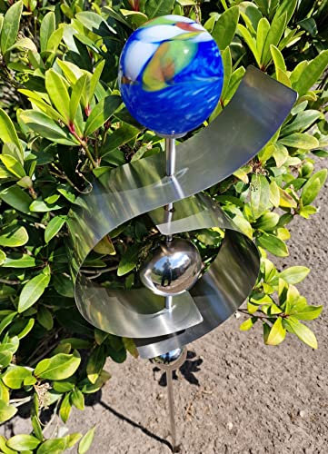 Jürgen Bocker Garten-Ambiente Gartenstecker Glaszauber Jupiter Blau 100 cm aus Edelstahl matt gebürstet mit Einer Glaskugel in Blau