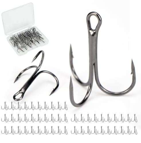 Piscorush 50 pièces Hameçons triples en Acier à Haute teneur en Carbone, hameçons de pêche Classiques à courbure Ronde, Materiel de Peche hamecon Truite hamecon Peche