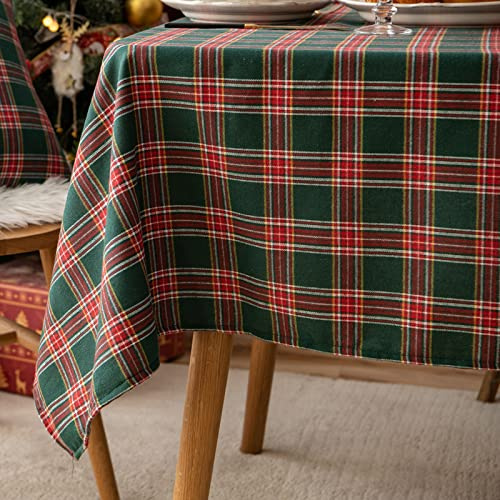 Qelus Tischdecke Weihnachten, Karierte Weihnachtstischdecke Rechteck 140x200 cm Plaid Tischdecke Tischwäsche Abwaschbar für Weihnachtsfeiern Party Küche Tischtuch Xmas Deko (Rot Grün)