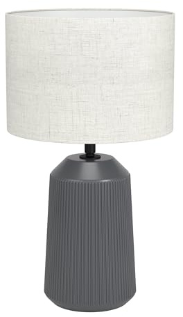 EGLO Tischlampe Capalbio, Nachttischlampe mit Stoff-Lampenschirm | Tischleuchte aus Keramik in Grau und Textil in Beige, Tisch-Lampe für Wohnzimmer und Schlafzimmer, E27 Fassung