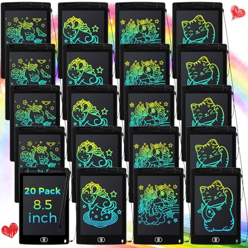 Zhehao 20 Pack LCD Writing Tablet for Kids: 8.5 Inch Colorful Drawing Doodle Boards - Reusable Erasable Doodle Board Educational Learning Toys Gifts for Toddlers Ages 3-8 Party Favors(Black,Cute)