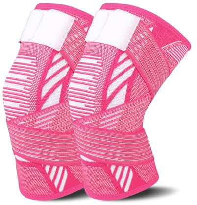 yeloumiss Kniebandage für Damen Männer 2 Stück (XL, Rosenrot)