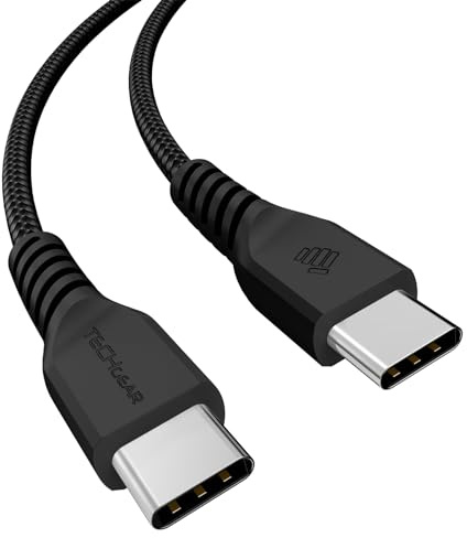 TECHGEAR 30 cm USB C till USB C-kabel 60 W, flätad typ C till C-kabel snabbladdning, kompatibel med iPhone 15, iPad Pro, MacBook, Samsung Galaxy S24/S23/A14/A15/A25/A35/A34/A55/A54/A05s/A04s osv.