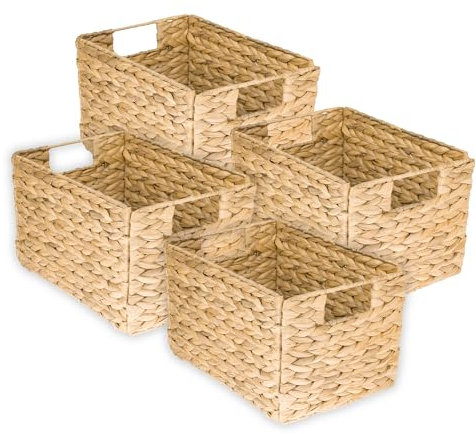 HMF Aufbewahrungskorb, faltbarer Korb geflochten aus Wasserhyazinthe Seegras | 4er Set | Größe M | 32 x 23 x 20 cm