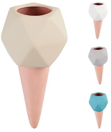 Relaxdays Picos de Riego Modelo Geométrico, Set de 4, Autorriego para Macetas de Interior y Balcón, 18,5x9cm, Multicolor, Cerámica