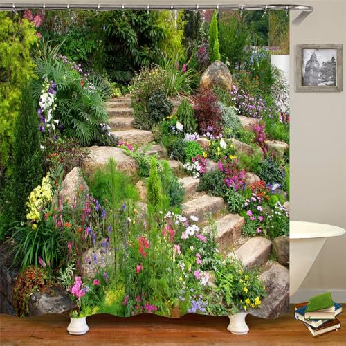 JIANGLANY Garden Shower Curtain Outdoor Green Waterproof Shower Curtains for Bathroom Quick Dry Machine Wash Dry Landscape Shower Curtain for Shower, Garage and Garden Fence (4, 180x180cm)