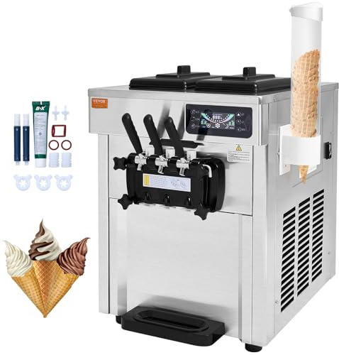 VEVOR Kommerzielle Eismaschine 18–28 L/h, 3 Geschmacksrichtungen, Italienische Eismaschine, 2 x 5,5 L Trichter, LCD-Panel, Automatische Vorkühlung, Reinigung, für Joghurt, Kaffee, Snackbar, Restaurant