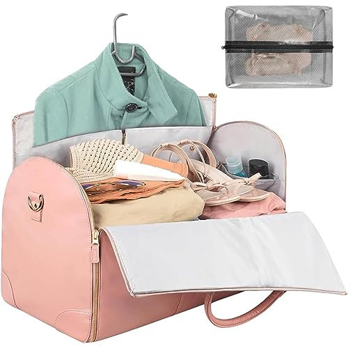 BESTXH Mode 2024 Große PU-Faltung Anzug-Aufbewahrungstasche, Cabrio Duffle-Kleidersack, Handgepäck-Kleidertasche, Zusammenklappbares Cabrio Reise-Kleidersack, Reisetasche,Rosa,2pcs