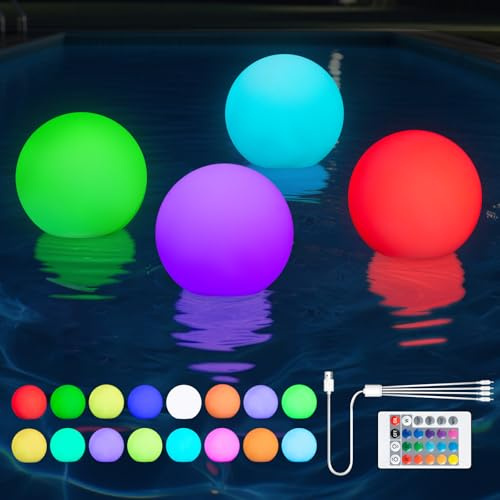 KUWUNG Schwimmende Poolbeleuchtung,4 Stück Teichbeleuchtung, Pool Lichter Schwimmend Unterwasser mit Fernbedienung,16 RGB Farbwechsel Wasserdichte LED Lichter für Pool, Garten, Teich, Party