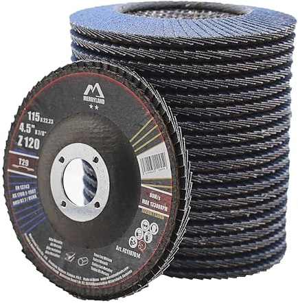 Merryland 20 Stück 120K Fächerscheibe 115 Metall Lamellenscheibe T29 | 115mm Winkelschleifer, Stahl Edelstahl Zirkonkorund Blau Schleifmopteller, Craft-Line FC1107614-20