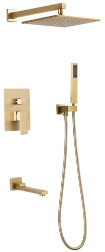 BiaoTeng Set Soffione e Doccino per Doccia Incasso Monocomando Caldo e Freddo 3 Funzioni In Ottone Kit Doccia Incasso Muro con Soffione Oro Spazzolato