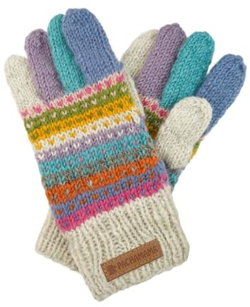 Pachamama Guanti da donna in lana lavorati a maglia a mano a pois e righe multicolore taglia unica fatti a mano extra caldi commercio equo e solidale