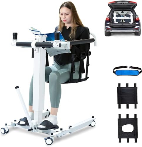 Elektrischer Patientenlift Transferstuhl für Zuhause – Upgrade Klapplift für Auto, tragbarer Rollstuhl, Nachttisch, Toilettenstuhl und Duschstuhl für ältere Menschen und Behinderte – Belastung 127 kg