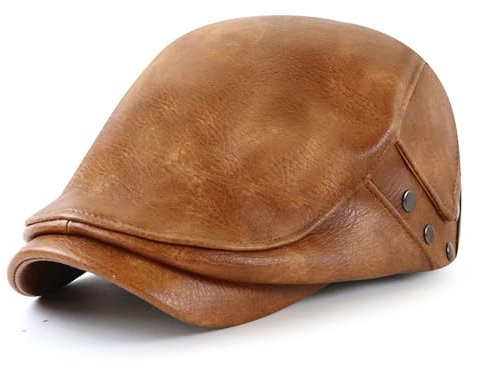 ASumPio Ledermütze für Herren, Wintermütze mit Nieten, warme Zeitungsjungenmütze, Boina Hombre, Entenschnabelmütze, Schiebermütze, Westernmütze, Unisex, Autofahrermütze, Hellkaffee, 56–60 cm