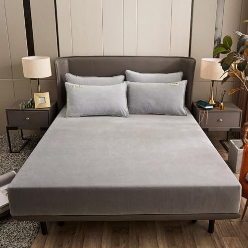 Biber-Spannbetttuch, weich, gebürstet, 120 x 200 cm, Wintersamt, warmes Frottee-Bettlaken für Boxspringbett, gemütliches Fleece-Spannbetttuch mit Biber-Design