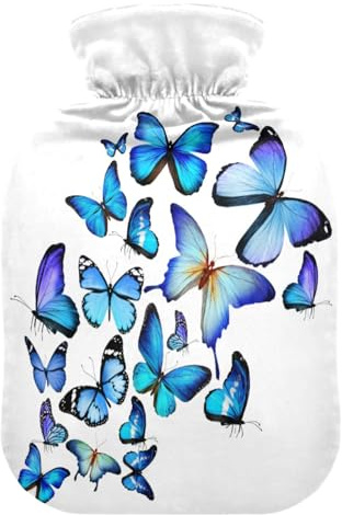 Wärmflasche mit Bezug, Wasserfarben-Schmetterling, 2 l, auslaufsicher, für Hand-, Fußwärmer, Nacken, Schulter, Rücken, Muskelschmerzen, Kältekompresse