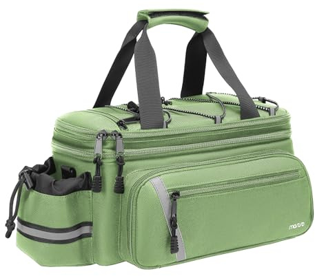 MOSISO Bike Rack Bag with Rain Cover, Bike Trunk Cooler Handag, Wllow Green | Insulated Bicycle Rear Seat Pouch with 2 Side Foldable Panniers, 8L Cycling Backseat Storage Cargo Saddle Shoulder Bag