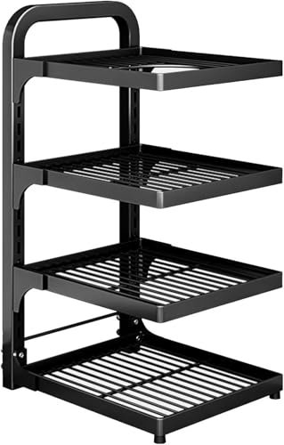 Estante de almacenamiento ajustable resistente para debajo del fregadero, organizador de ollas y sartenes de hierro fundido y sartenes de acero al carbono, soporte negro de 4 niveles para