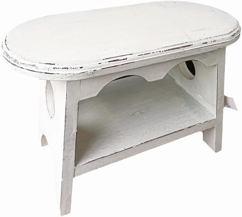 TentHome Sitzhocker Holz Vintage Fußbank Fußstütze Rustikaler Holzhocker Kinder Tritthocker Kleiner Pflanzenhocker Shabby Blumenhocker Oval Hocker Kinder für Kinderzimmer Garten Küche Weiß