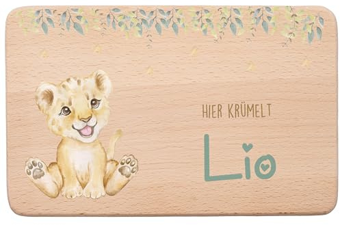 MINIHELDEN - Personalisiertes Frühstücksbrettchen Kinder Holz, Brotzeitbrett mit Namen und Tiermotiven, Individuelles Geschenk für Kinder und Babys zur Geburt, Taufe oder Weihnachten
