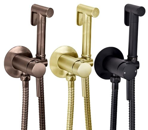 Douche Bidet Shattaf Muslim Shower Spray Kit Handset Holder and Outlet Elbow - Black Brass Bronze Finish (Brushed Brass)
