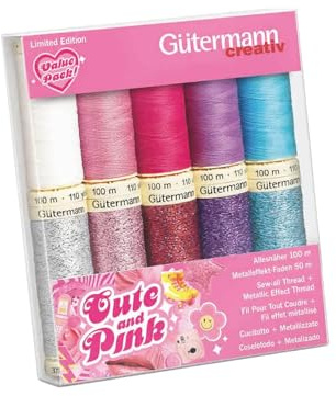 Gütermann Creativ Cute and Pink Sytrådset - Universella och Metalliska Trådar för Syprojekt, Polyester, 10 Spolar - 1 Ställ
