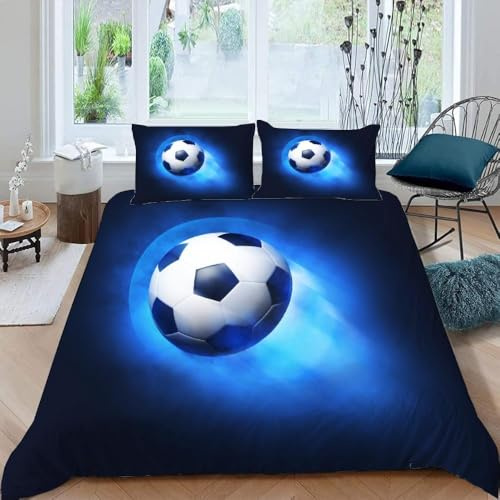 TACOKI Housse de Couette 220x240 Football Football Parure de Lit Adulte 2 Personnes en Microfibre Douce Housse de Couette 3D Imprimée Literie avec 2 Taies d'oreiller x3436