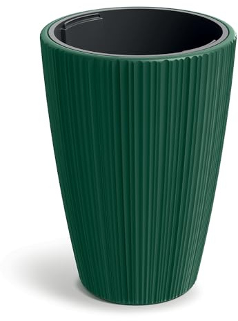 Tymar Blumentopf Gross mit Einsatz, Übertopf Hoch, Pflanzkübel, Blumenkübel aus Kunststoff_ORO (ø. 30 cm (H=39cm); Grün)