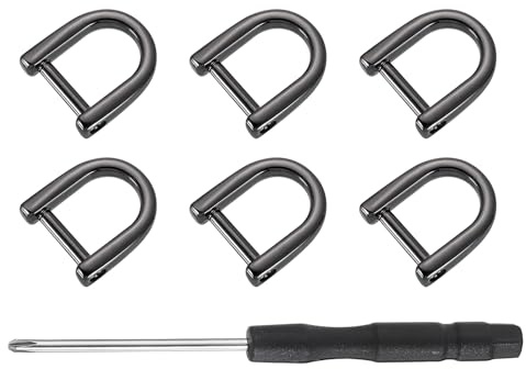 sourcing map 6 Pcs Shackle Screw D Rings U Shape D-Rings Replacement for Purse Keychain Strap Buckle, 0.32x0.35inch, Black