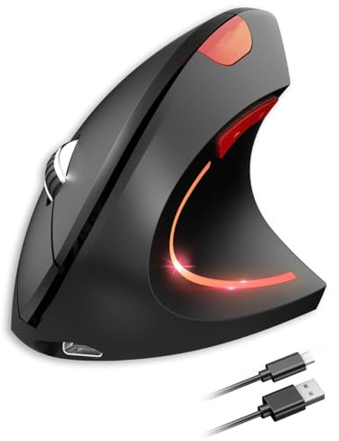Générique Souris Ergonomique, Souris Verticale Ergonomique Rechargeable 2.4G + BT Souris sans Fil Silencieuse Souris de Bureau pour Ordinateur Portable PC Ordinateur de Bureau (Noir)