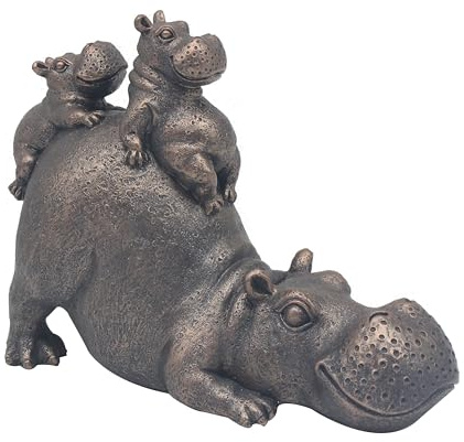 The Leonardo Collection Happy Hippo with Babies Home Decor Figurine | Parent And Babies Theme, Fine Detailing, Freestanding Display, Decorative Feature, Memorable Keepsake, Gift Ready
