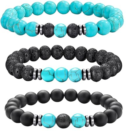 Mochity 3 st tigeröga armband för män, 8 mm armband för män, naturstenspärlor, justerbara armband för män, presenter till män, Moyenne, Sten, Natursten